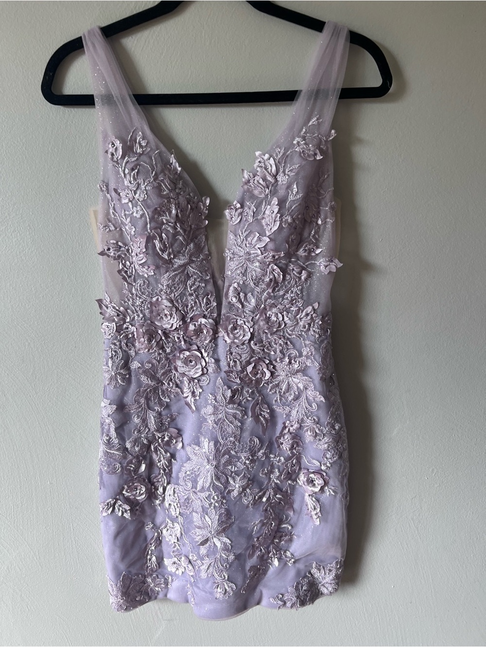 Lavender Embroidered V-Neck Mini Dress